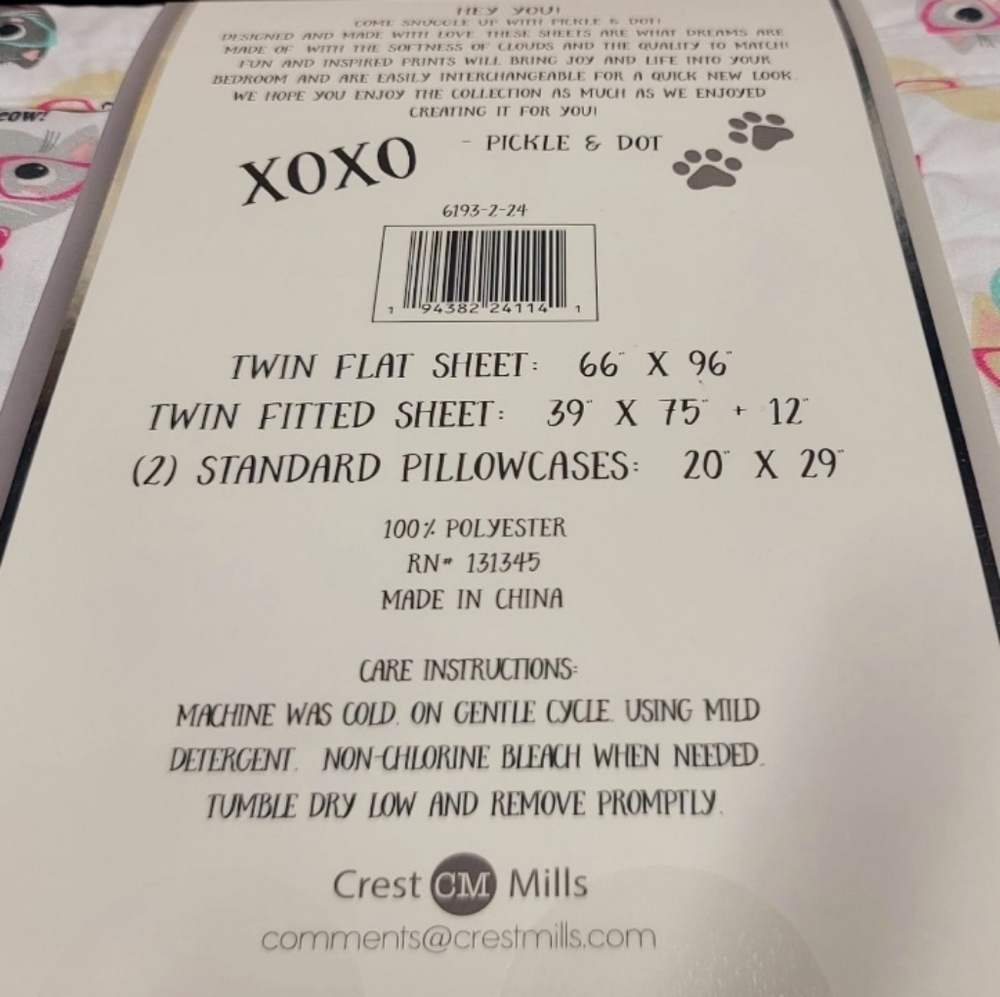4pc Set Pickle & Dot Cats With Eye Glasses Coquette Bow Twin Bed Sheets NEW - Picture 5 of 5